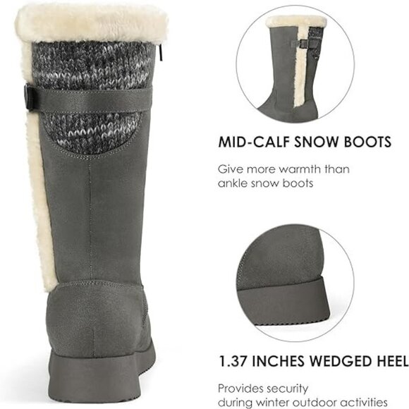 Dream Pairs Womens Mid-Calf Snow Boots With Faux Fur & Adjustable Buckle Size 9 - Picture 9 of 11
